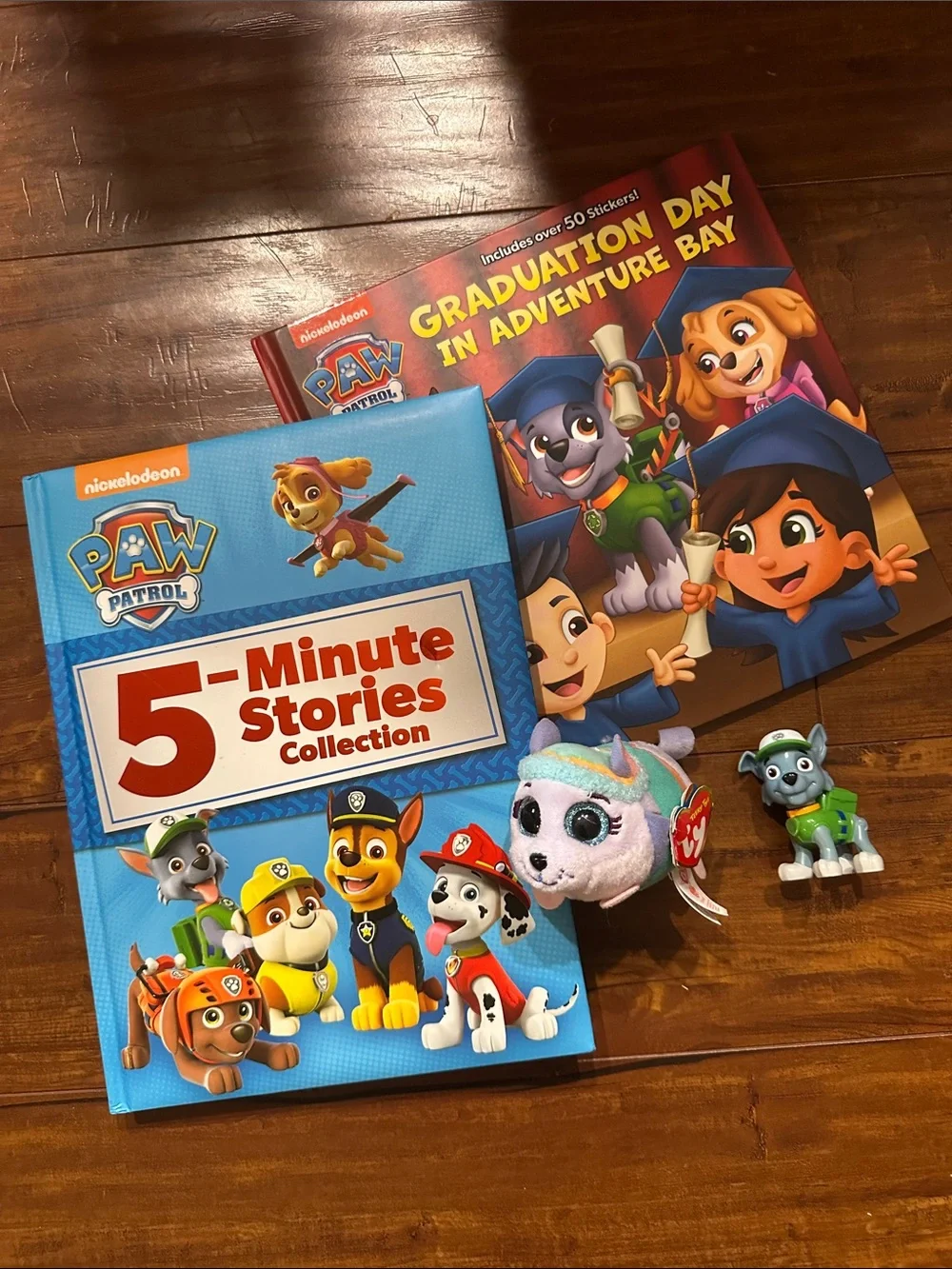 Paw Patrol Book Bundle 5 Minute Stories Graduation Day TY Everest + Rocky Figure